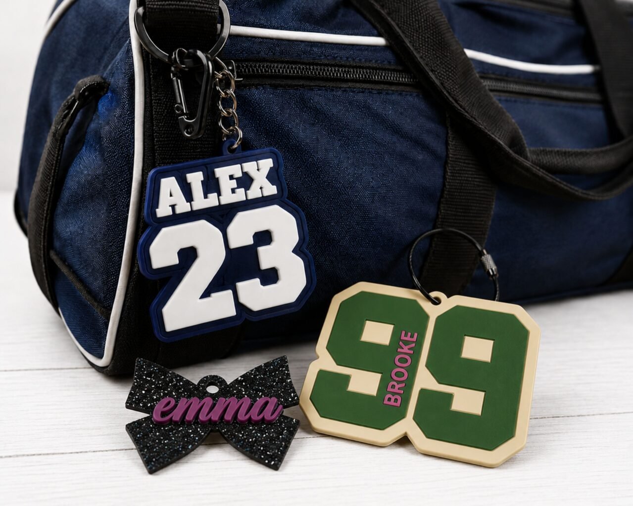 personalized custom acrylic varsity number bag tag