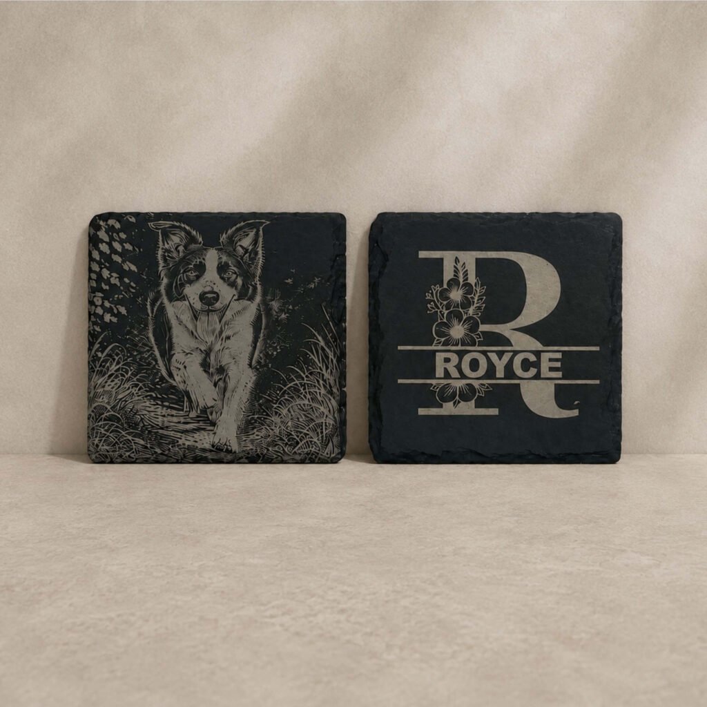 personalized engraved slate monogram photograph coasters