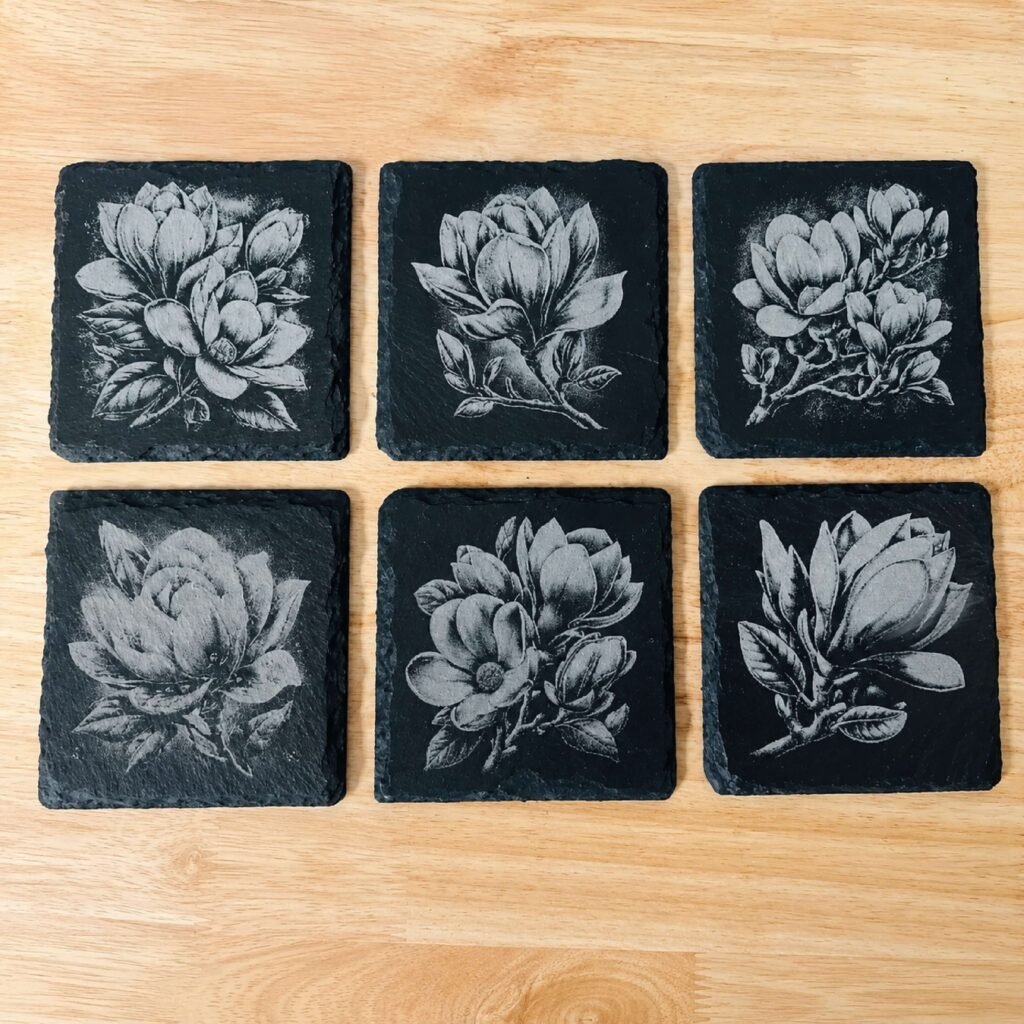 Personalized Gifts custom engraved magnolia slate coasters