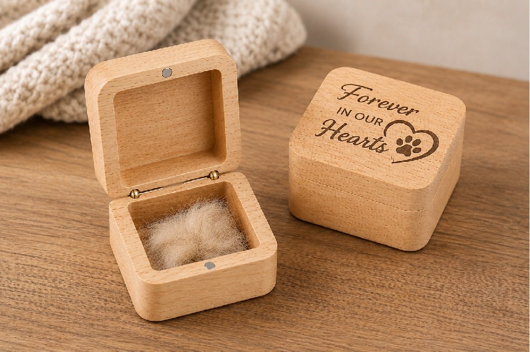 engraved pet fur keepsake box wood