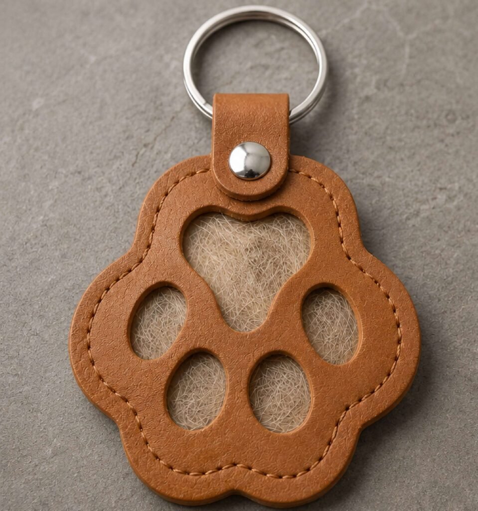 engraved pet fur keepsake keychain leather