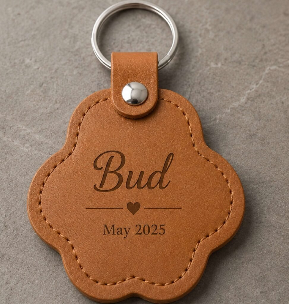 engraved pet fur keepsake keychain leather1