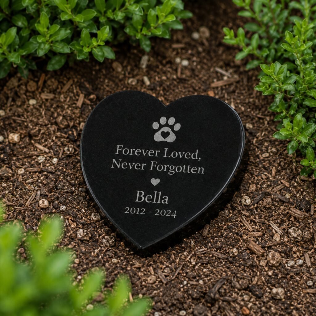personalized pet memorial gravestone engraved black heart shaped granite